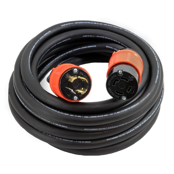 Ac Works SOOW; Cold Weather Extension Cord, 10 AWG, Indoor/Outdoor, 10/4, 1 Outlets, L14-30R, Black, Rubber L1430PR-100 - main